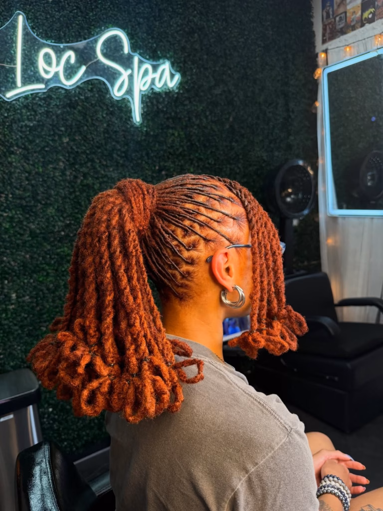 Burnt Copper Double Ponytail Locs