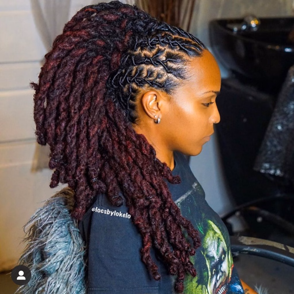 Deep Wine Locs Swept to One Side
