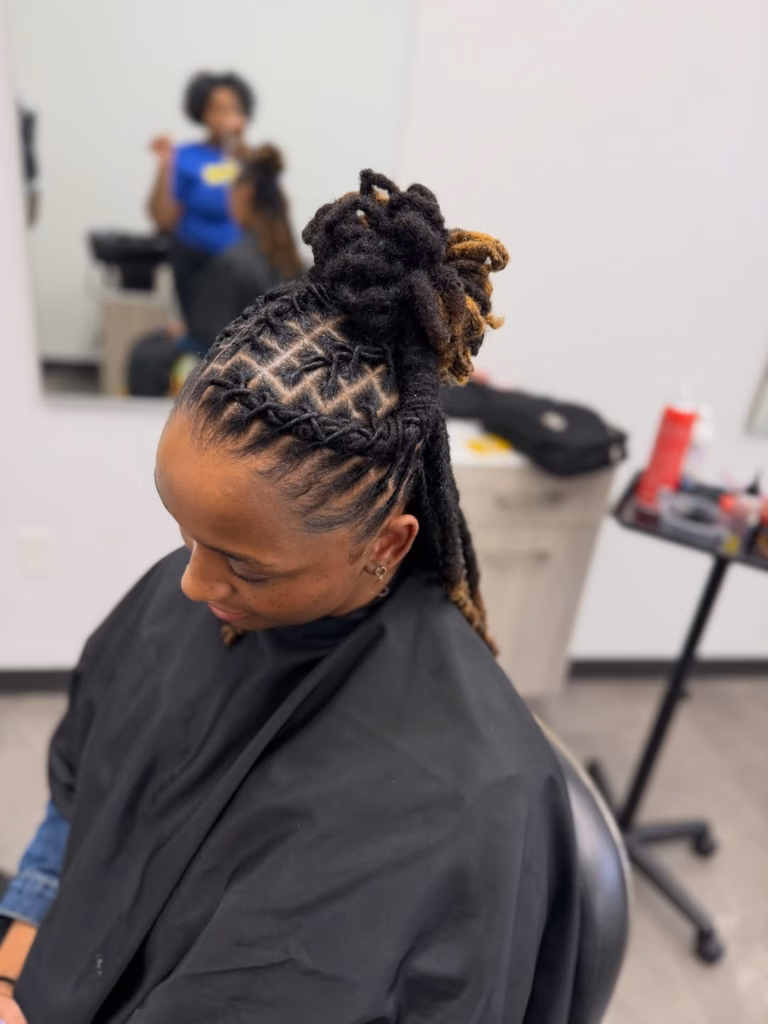 Diamond-Part Loc Updo with High Bun