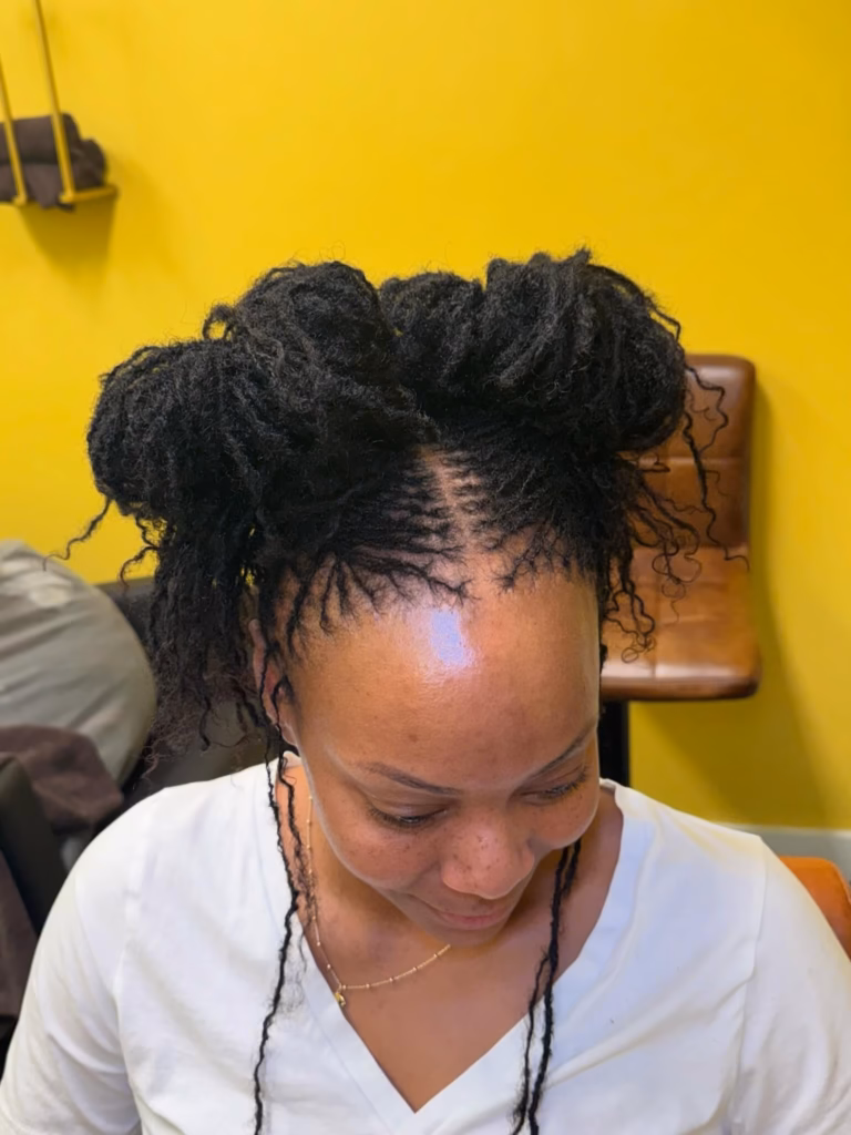 Double Puff Updo With Loose Hanging Locs