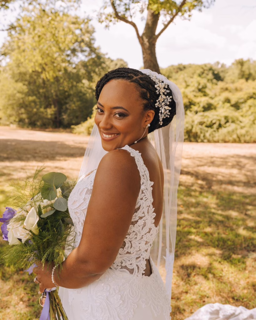 Flat Loc Updo with Jeweled Headpiece and Veil