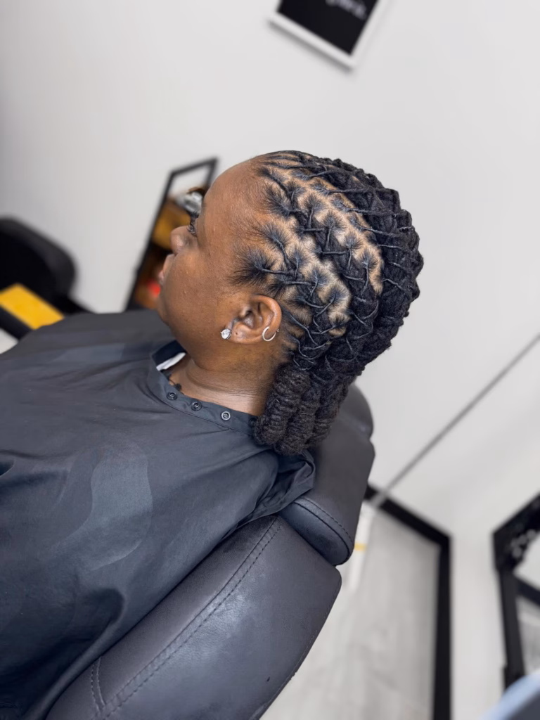 Full Scalp Loc Knot Style with Diamond Grid Pattern
