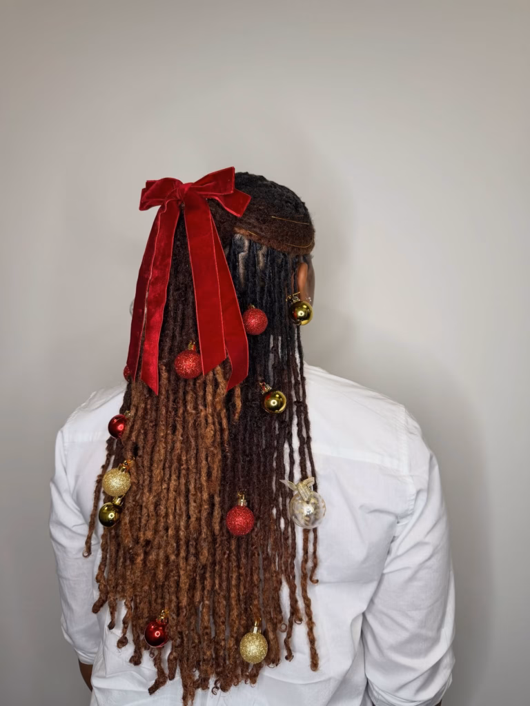 Holiday-Charmed Locs Down