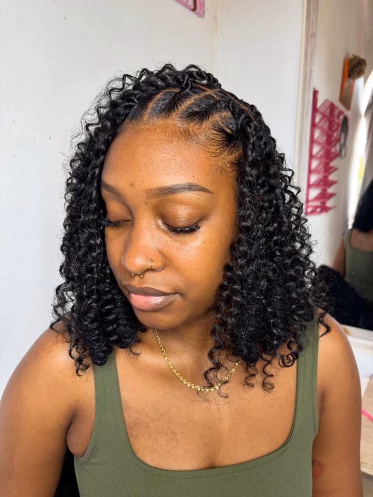 Jet Black Goddess Locs Bob with Deep Side Part