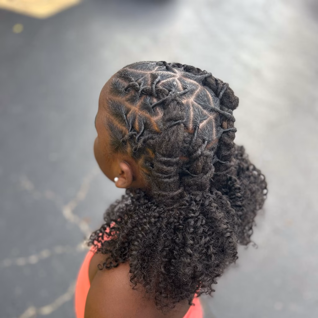 Kids Locs with Curly Ponytail and Star Parts