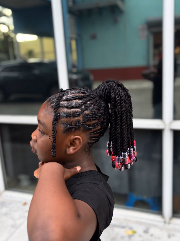 Kids Twisted Locs Ponytail with Beads