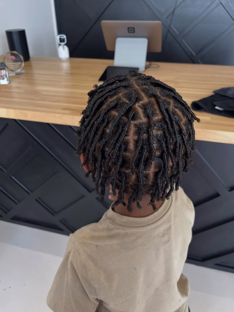 Little Boy's Thin Locs with Neat Parts and Coiled Tips