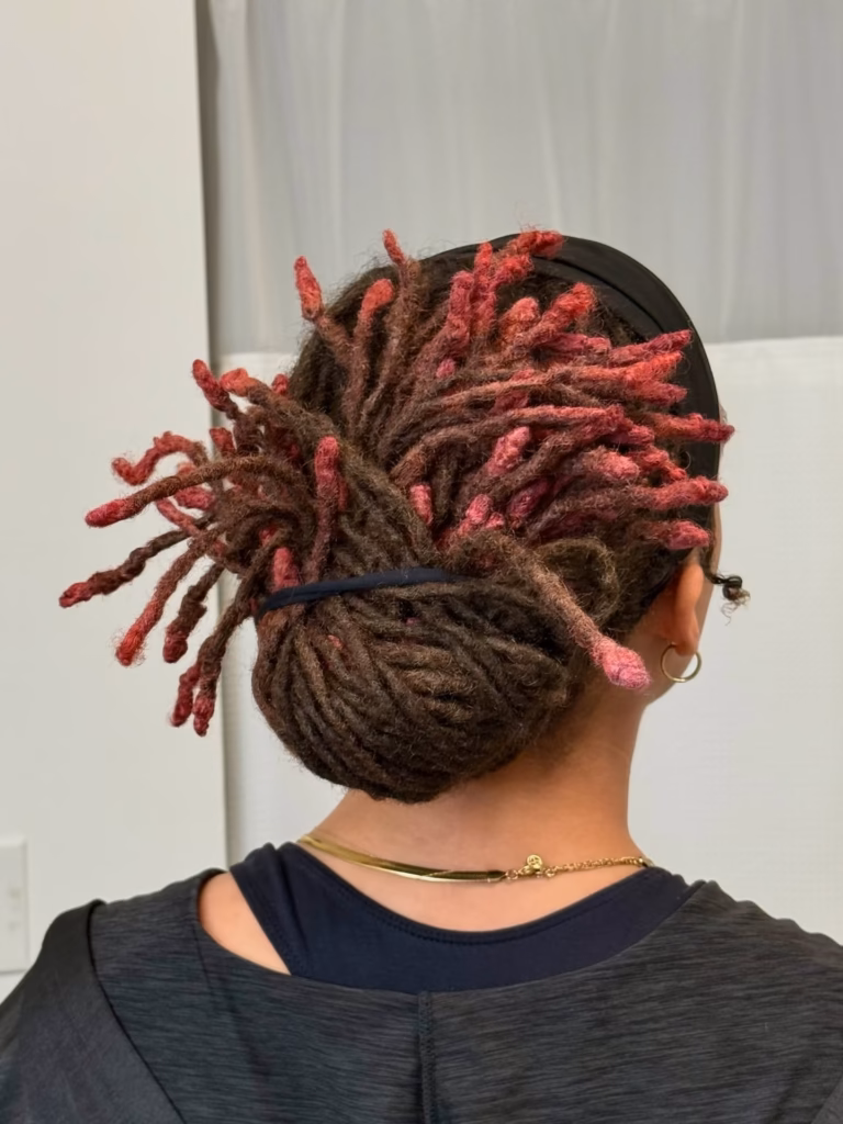 Loc Bun With Exploding Ends and Double Elastic Hold