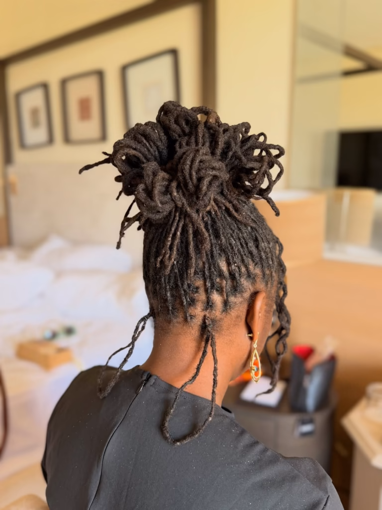 Looped Loc Bun With Wispy Nape Tendrils