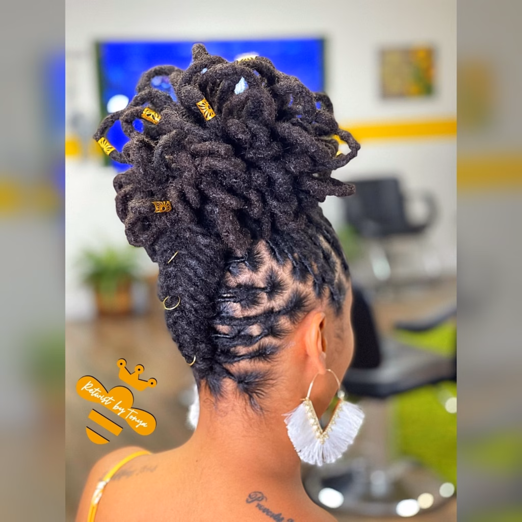 Sculpted Basket-Weave Updo with Gold Cuffs