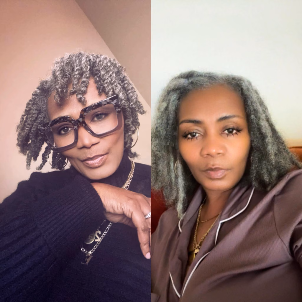 Short Grey Coily Locs in Two Ways