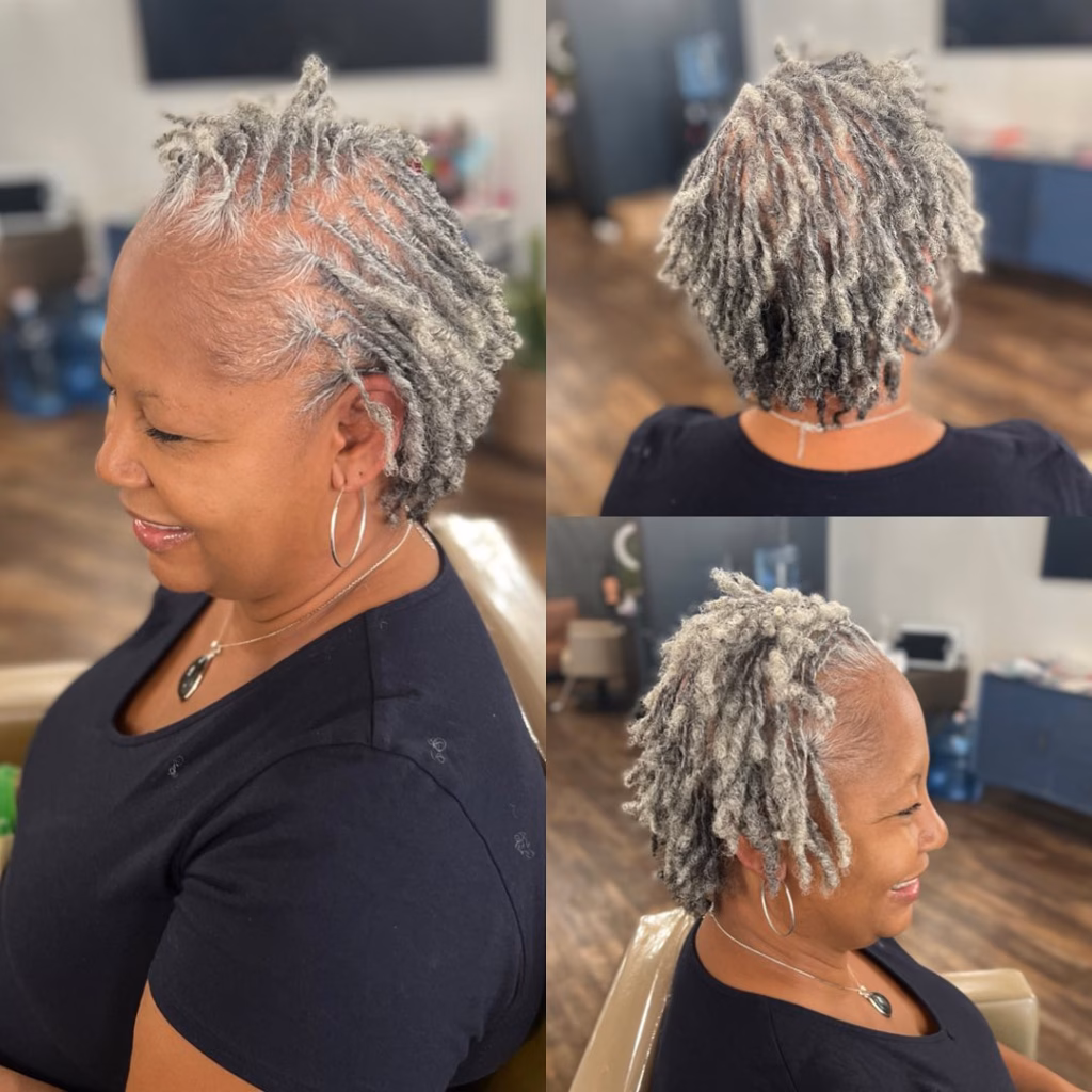 Short Grey Loc Bob with Soft Coily Texture
