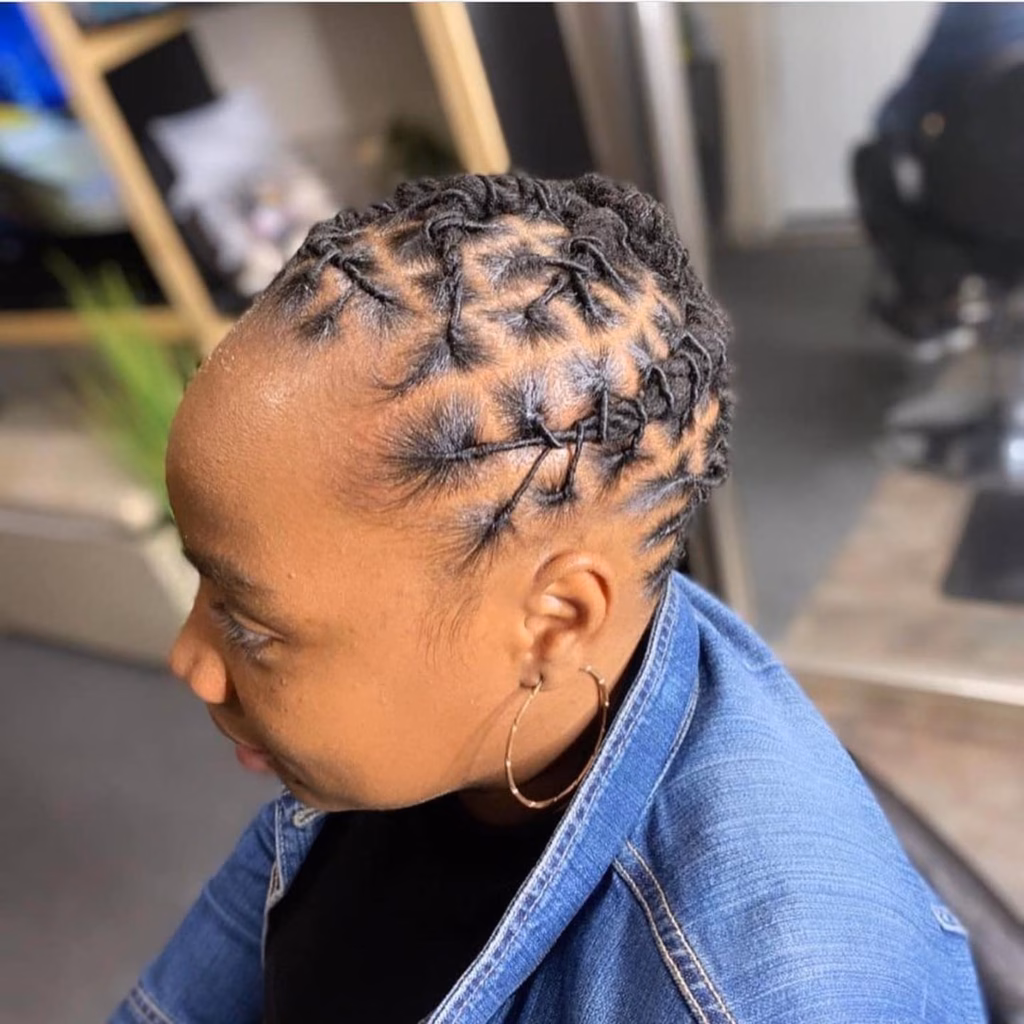 Short Starter Locs Pinned Flat with Diamond Parts