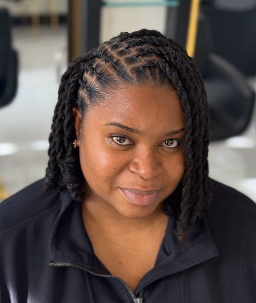 Side Swept Short Locs With Clean Parts