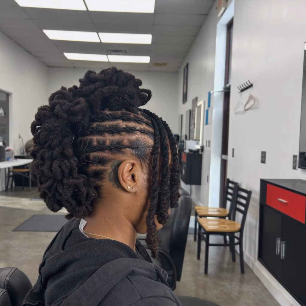 Tapered Loc Hawk With Curled Top and Clean Nape