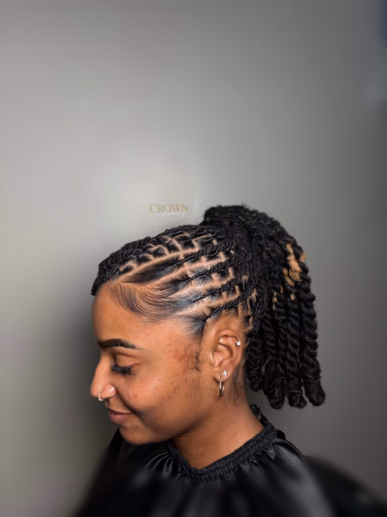 Twisted Locs High Ponytail with Flat Twist Sides
