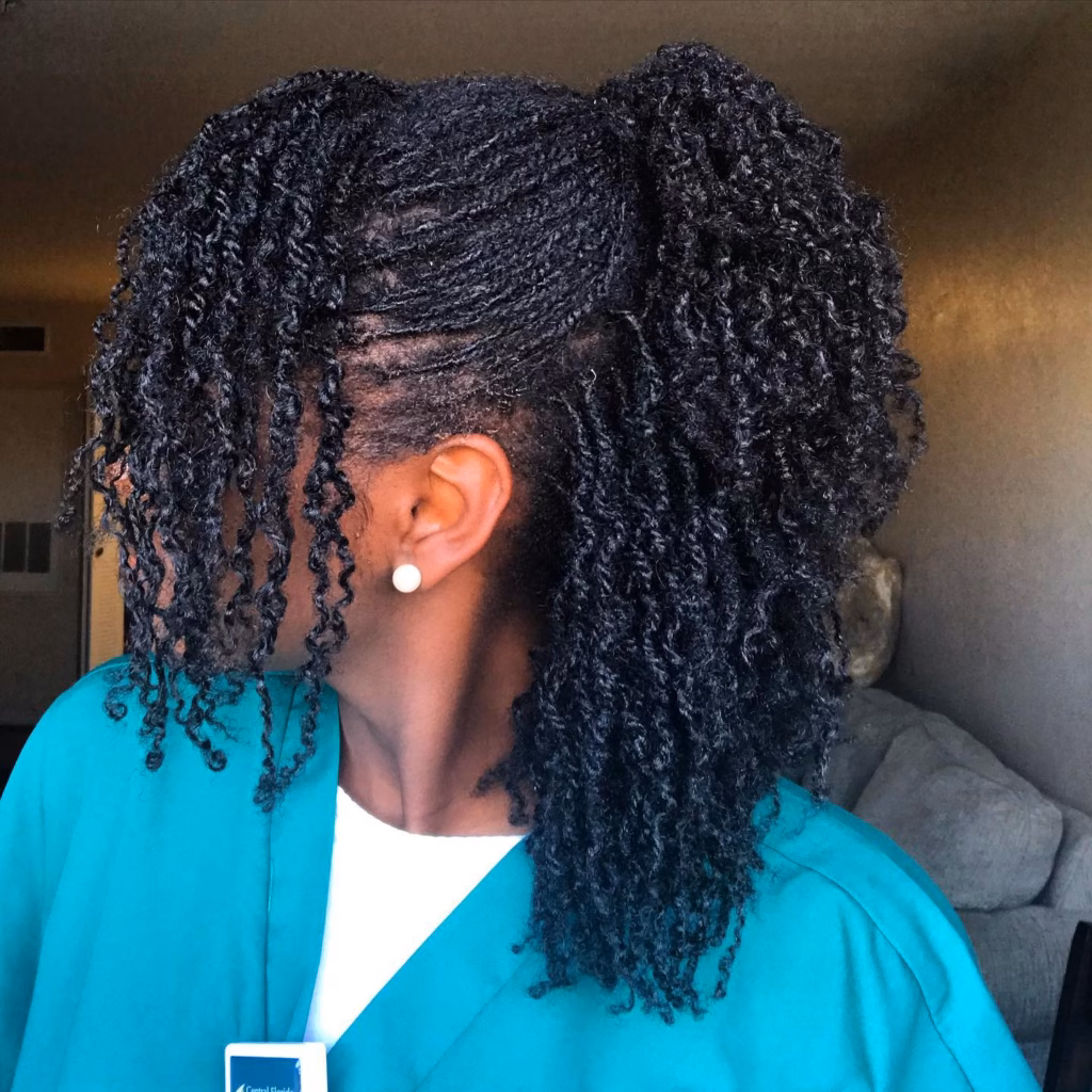 Two Section Loc Ponytails with Curly Ends