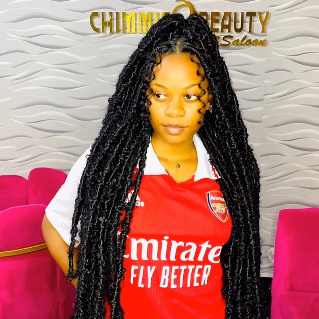 Jet Black Waist Length Passion Locs with Curly Ends