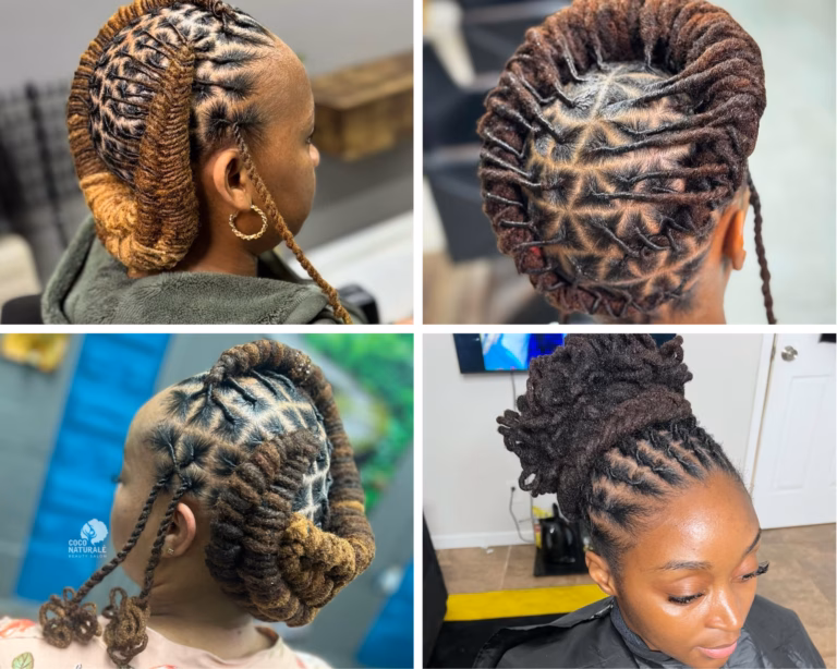 locs crown braid updo styles