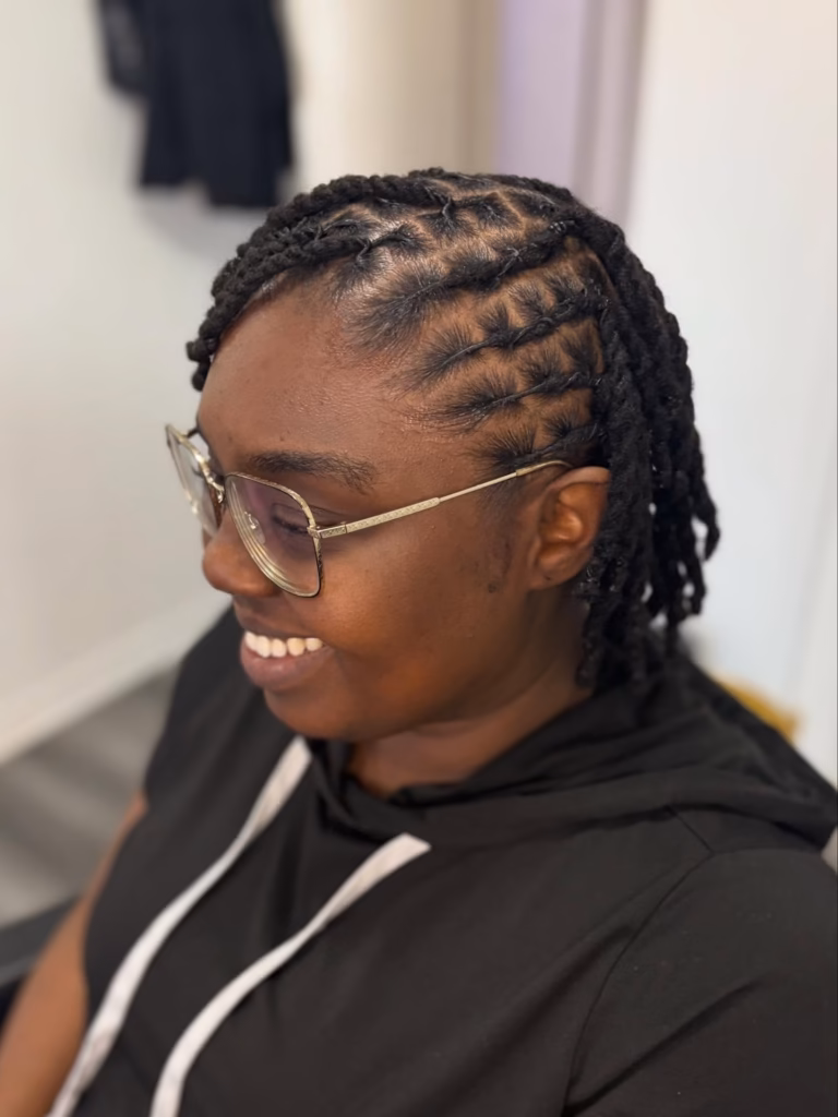 Chin-Length Locs with Diagonal Scalp Parts