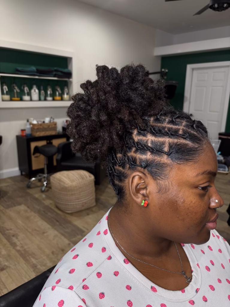Fluffy High Bun With Diagonal Underlay Grid