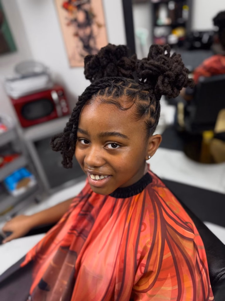 Looped Double Buns With Curly Loc Tendrils