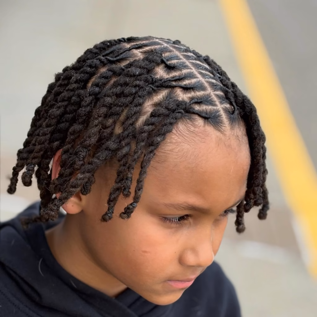 Mid-Length Two-Strand Twist Locs Worn Down With Zigzag Parts