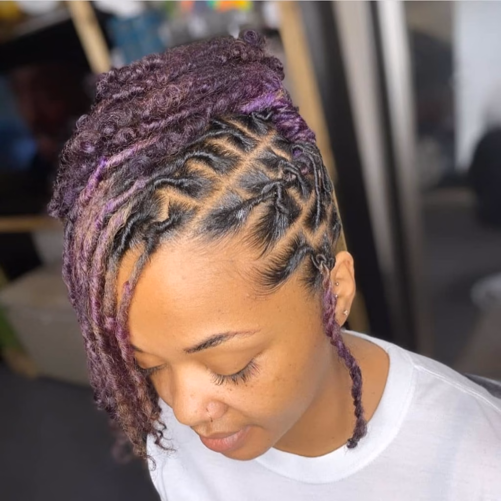 Purple Loc Updo with Diamond Parts