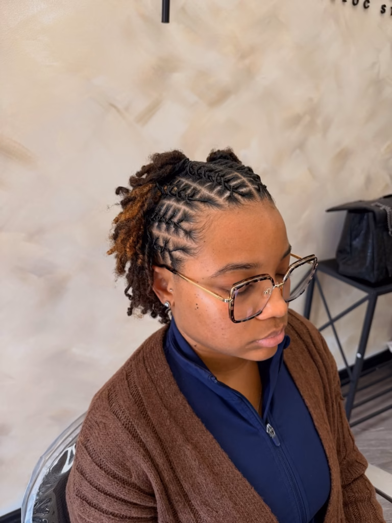 Side-Pinned Loc Updo with Diamond Crown and Auburn-Tipped Coily Ends