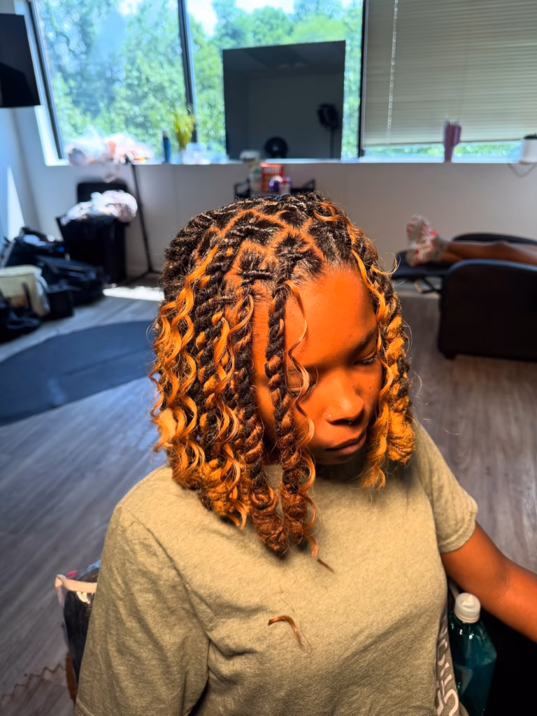 Bob Locs with Curly Golden Ends