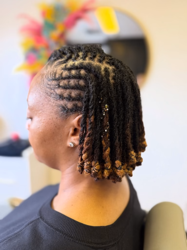 Bob Locs with Ombre Ends and Sequin Accents