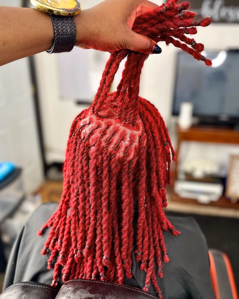 Bold Cherry Red Locs with Fresh Instant Loc Sections