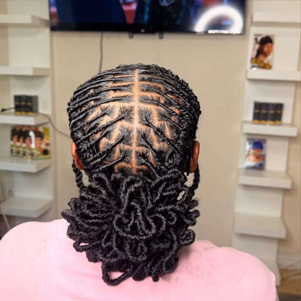 Chevron Rows with Full Curly Volume Below