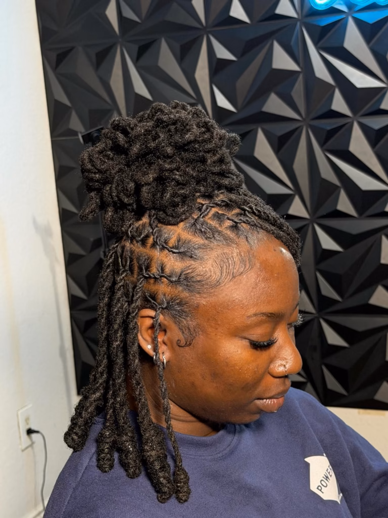 Coiled Top Bun with Feed-In Style Locs