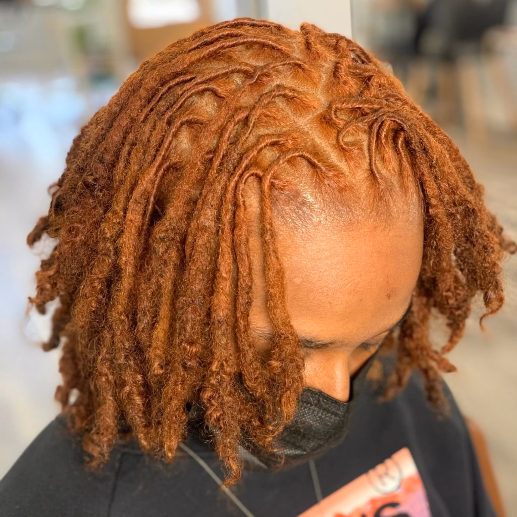 Copper Auburn Locs with Fresh Root Retwist