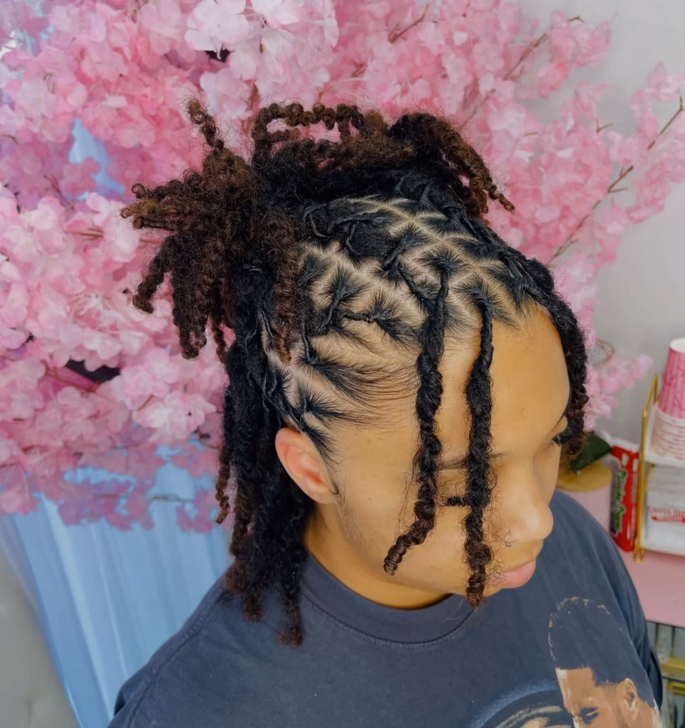 Diamond Parted High Puff with Face-Framing Rows