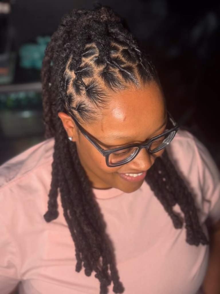 Front-Framing Half Up Half Down Locs with Diamond-Parted Crown
