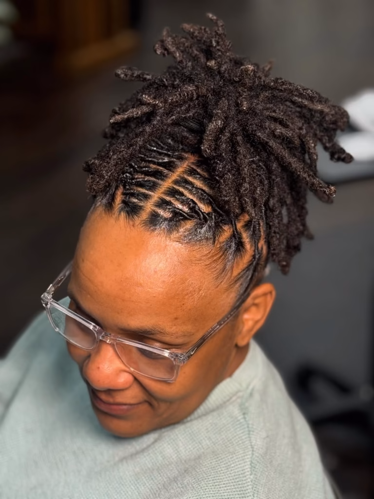 High Pineapple Updo with Diamond-Parted Locs