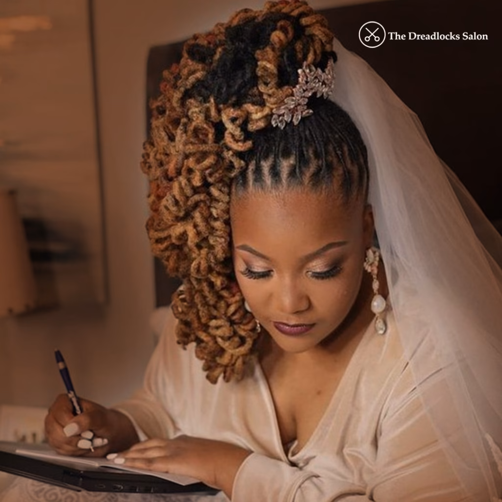 Side-Swept Curly Bridal Loc Ponytail