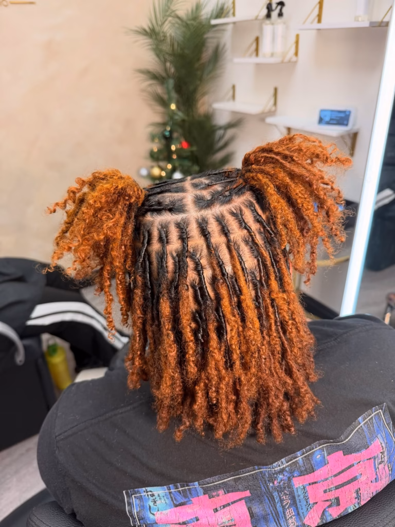 Space Bun Pigtails with Vertical Rows and Copper Ends