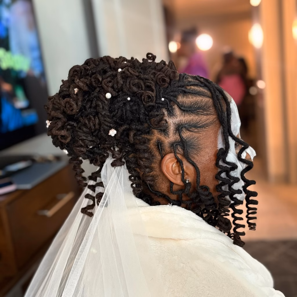 Spiral Tendril Bridal Loc Updo With Veil