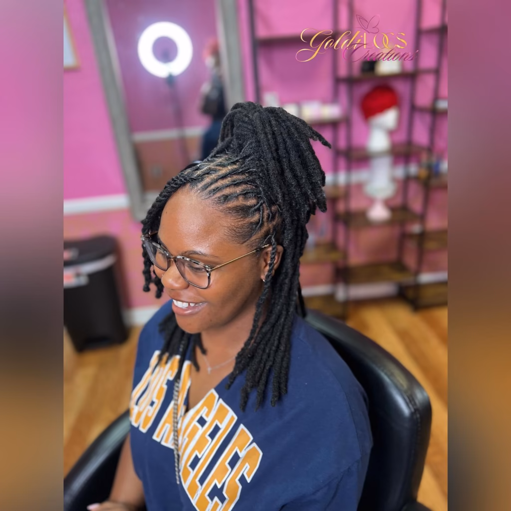 Uniform Cornrow Half Up with Blunt-Cut Locs