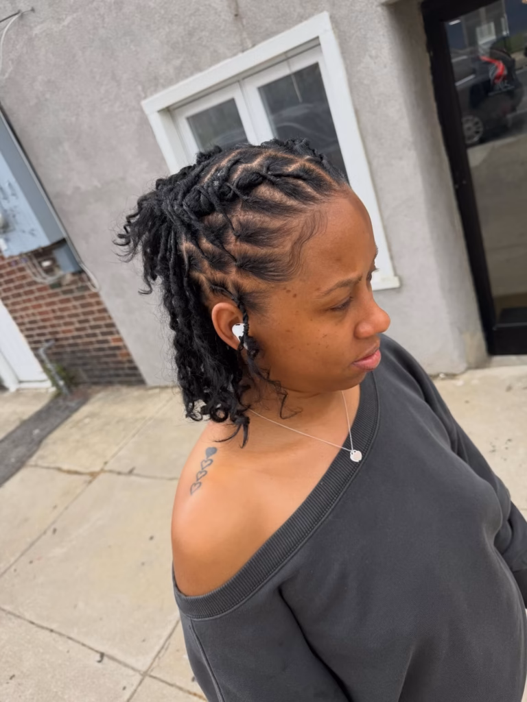 Zigzag Rows with Loose Curly Bob-Length Locs